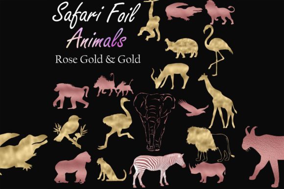Download 80 Gold &amp; Rose Gold Foil Safari Animals - Rose gold foil Collection