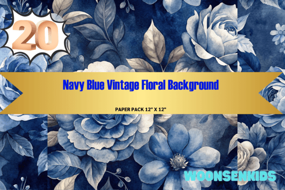 Download 20 Navy Blue Vintage Floral Background Watercolor Png Kdp Digital Paper - Background Collection