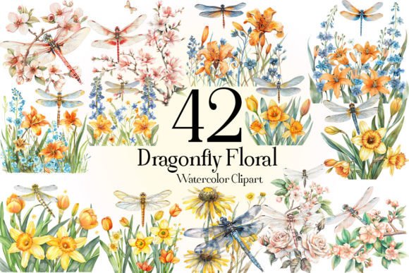 Download Watercolor Dragonfly Floral Clipart - Floral clipart Collection