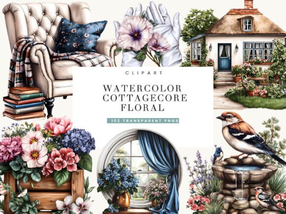 Download Watercolor Cottage Core Floral Clipart - Floral clipart Collection