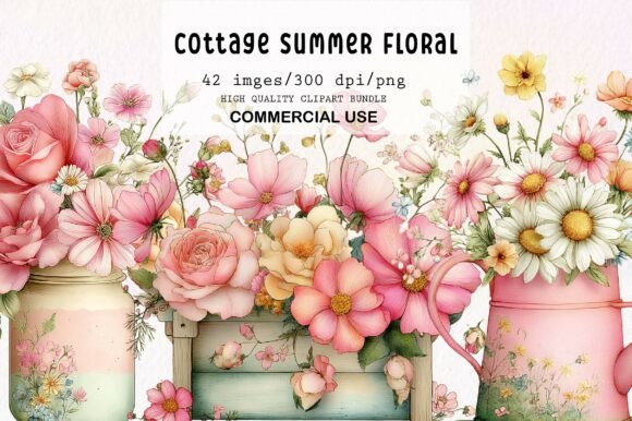 Download Whimsical Cottage Summer Floral Clipart - Floral clipart Collection