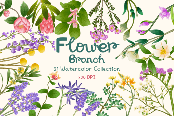 Download Flower Branch  Watercolor Collection - Collection Collection