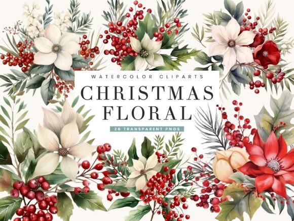 Download Christmas Floral Clipart Bundle - Floral clipart Collection