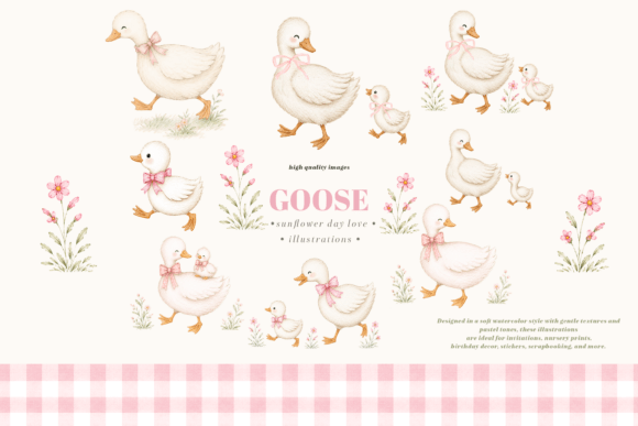 Download Cute Baby Goose Pink Bow Floral Clipart - Floral clipart Collection
